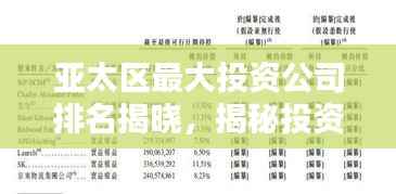 亚太区最大投资公司排名揭晓,揭秘投资巨头榜单!